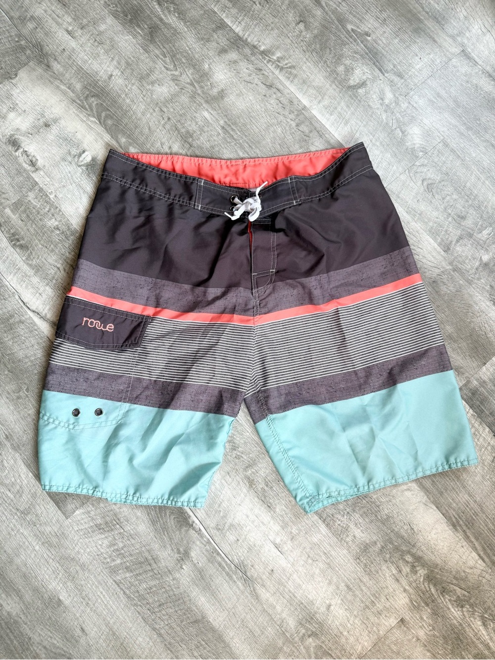 Rogue Men’s Coral, Black & Aqua Colorblock swim trunks